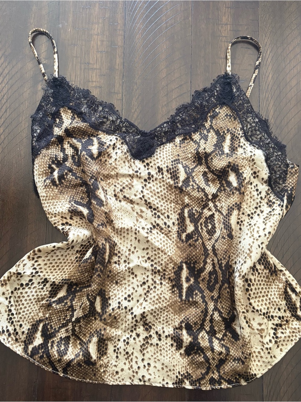 Lush Snake Print Lace-Trim Cami - Black & Brown